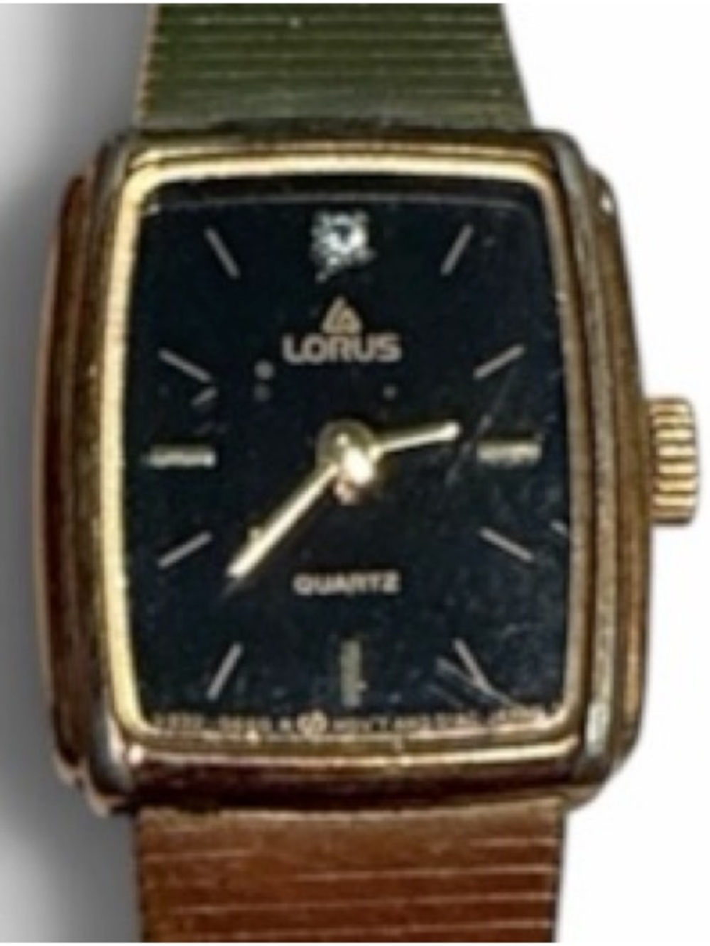 Lorus Gold-Tone Quartz Dress Watch in Black Dial, Diamond Chip